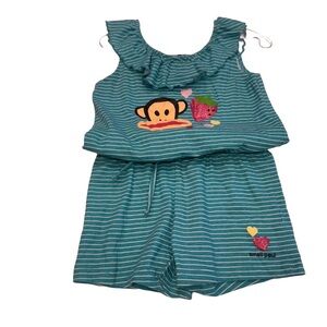Small Paul Girls One Piece Romper Green With White Stripes Size 4T NWOT